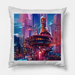 Futuristic Cyberpunk Cityscape Pillow