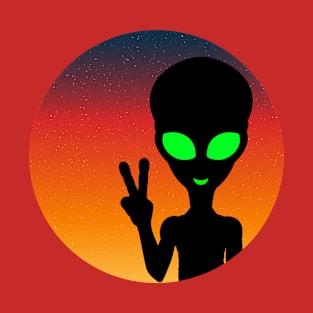 Colourful, Cute Design of an Alien Giving a Peace Sign T-Shirt