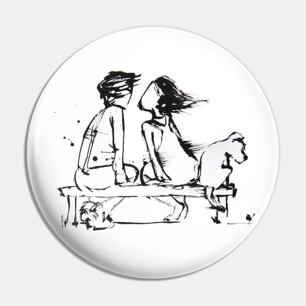 Love is in the Wind - Romance on a park bench Pin by Running Duck Studio