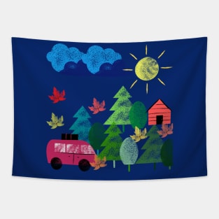 Red bus coming home Tapestry