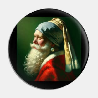 Santa in the Style of Vermeer's Masterpiece - Holiday Parody Art Pin