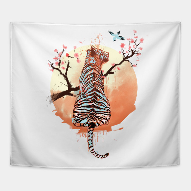 Tiger at the sakura's tree