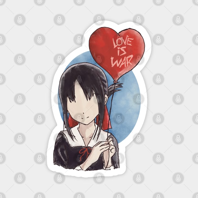 Kaguya sama Kaguya shinomiya holding a heart-shaped red balloon with blue moon background in an aesthetic watercolor art Magnet by Animangapoi