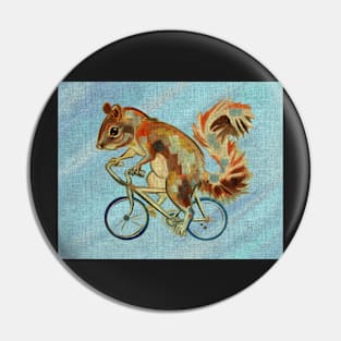 Squirrel On Bike (blue background) Pin
