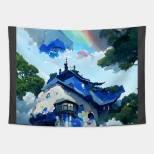 Dreamy Blue House Treasured in the Forest Floras of the Jungle Tapestry