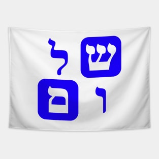 Hebrew Word for Peace Shalom Hebrew Letters Blue Aesthetic Tapestry