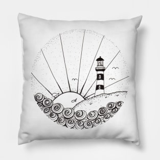 Whimsical Lighthouse Daylight Ink Illustration Pillow