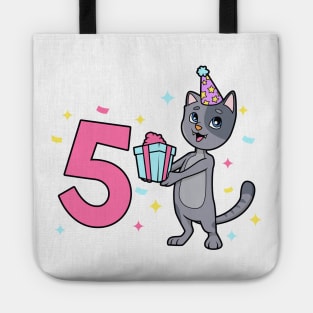 I am 5 with cat - girl birthday 5 years old Tote