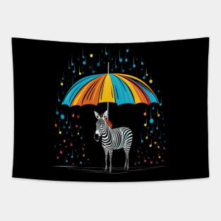 Zebra Rainy Day With Umbrella Tapestry