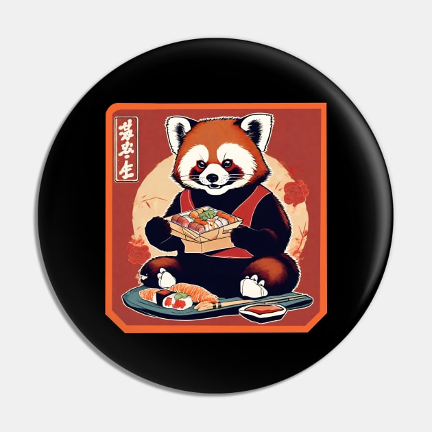 Red panda eat sushi Pin by Ilustradamus