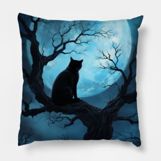 Black Cat and The Full Moon Pillow