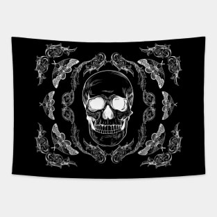 Filigree skull white on black Tapestry