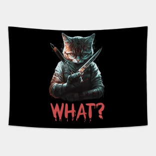 Funny Cat With Knife - Humor Birthday Gift Ideas For Cat Lovers Tapestry