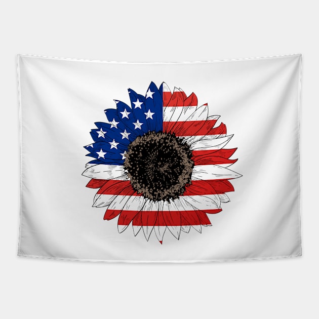 Sunflower and flag of america Tapestry by My Happy-Design