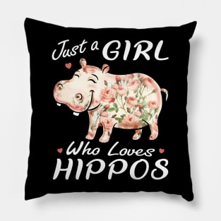 Just A Girl Who Loves Hippos Flower Hippopotamus Pillow