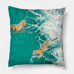 Big Cat Tiger Surfing At Beach Pillow