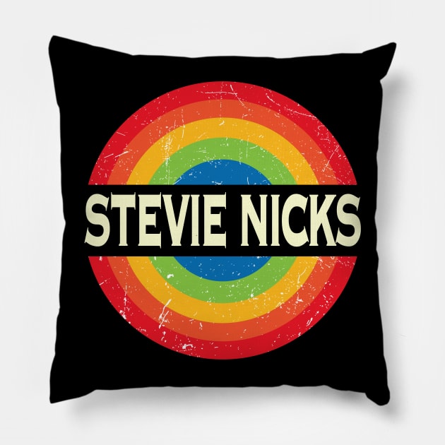 Personalized Stevie Name Retro Rainbow Circle Distressed Style Pillow by Roza Wolfwings