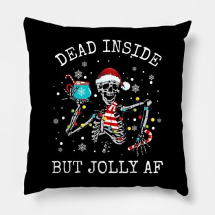 Dead Inside But Jolly Af Skeleton Coffee Christmas Pillow