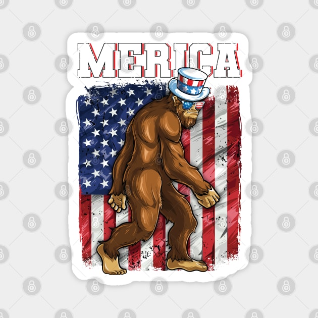 Bigfoot Sasquatch Merica American Flag Magnet by Pennelli Studio