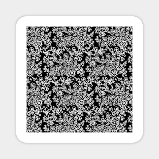 Simple Line Contour Black And White Floral Magnet