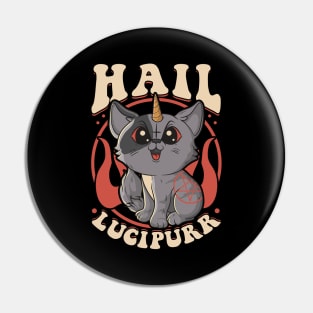 Cute & Funny Satanic Hail Lucipurr Rainbow Kitty Pin