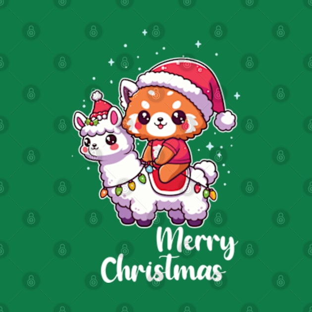 Cute Kawaii Red Panda Merry Christmas Llamas With Red Panda by hippohost