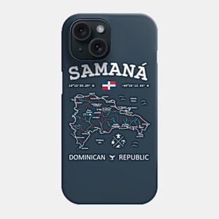 Dominican Republic Flag Travel Map Samana Coordinates Roads Rivers and Oceans White Phone Case