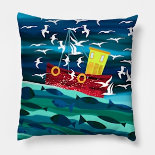 Red Fishing Boat Pillow