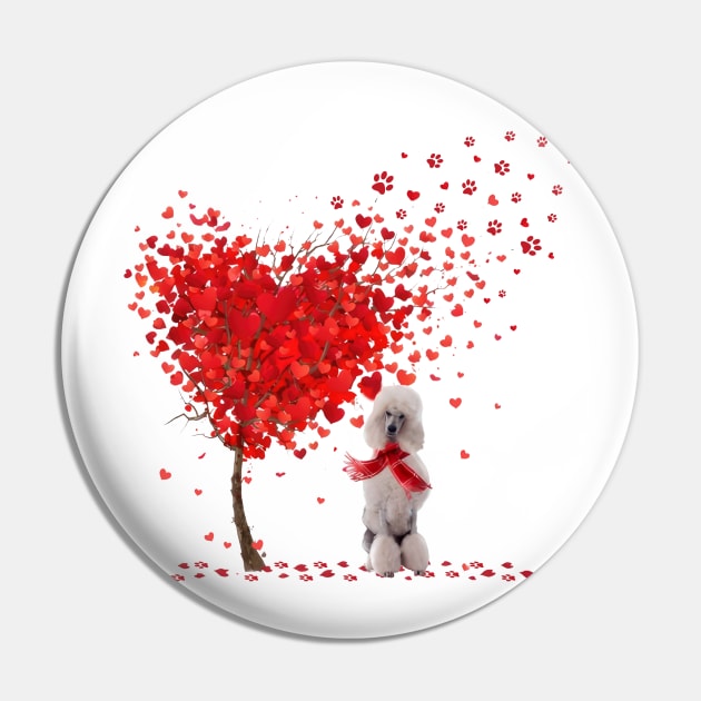 Valentine's Day Heart Tree Love White Standard Poodle Pin by cyberpunk art
