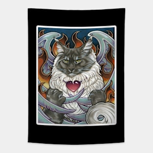 Fiery Phoenix Cat - White Outlined Version Tapestry