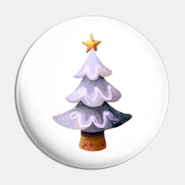 Black and White Christmas Tree with a Gold star - Watercolor Painting / Illustration Pin by Star Fragment Designs