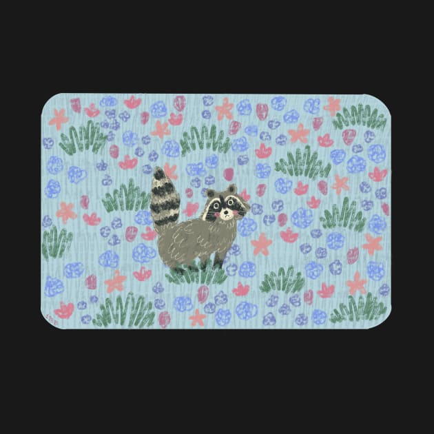 Raccoon in Field of Flowers - Pastel by waddleworks