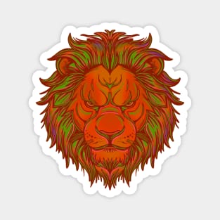 Orange lion head with green mane highlights Magnet