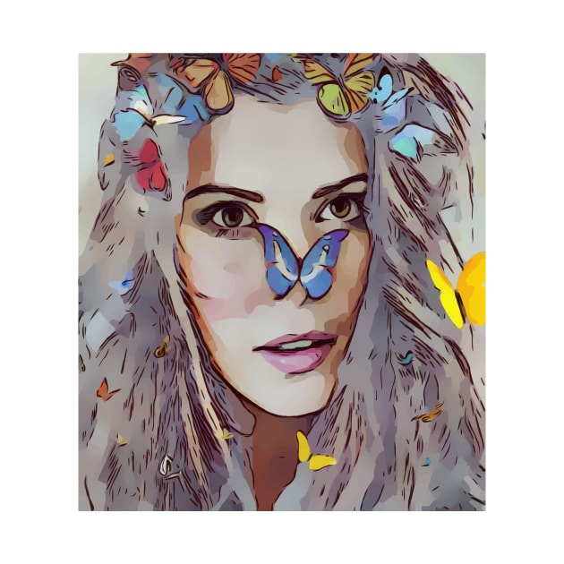 beautiful elf girl with colorful butterflies by creativeminds