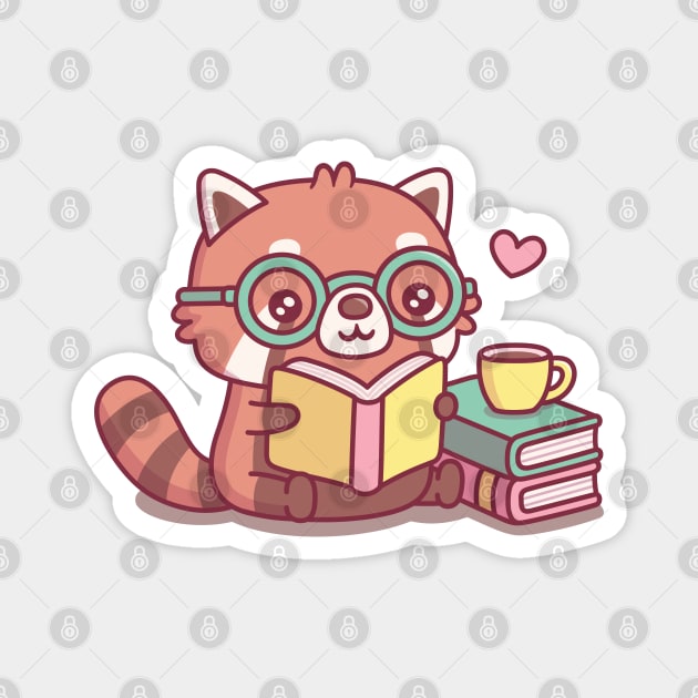 Cute Red Panda With Glasses Reading A Book Magnet by rustydoodle