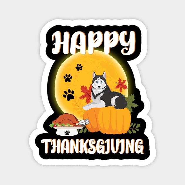 Alaskan Husky Seeing Turkey Dish Happy Halloween Thanksgiving Merry Christmas Day Magnet by Cowan79