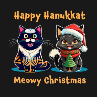 Merry Christmas Happy Hanukkah Jewish Christian Cat Lovers T-Shirt