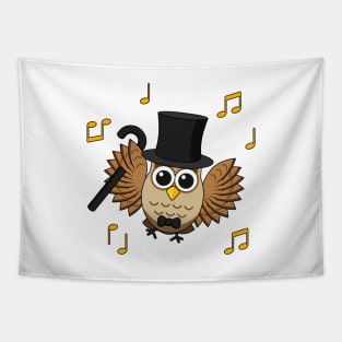 Cute Dancing Owl with Music Notes Cartoon without BG Tapestry