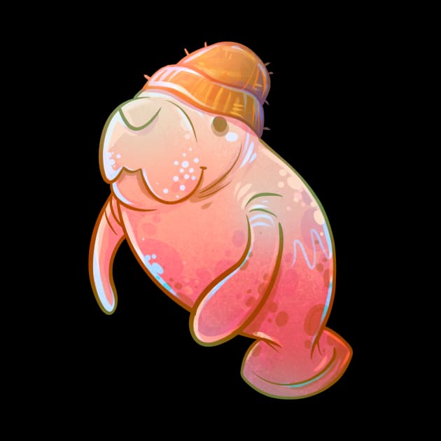 Pink Beanie Manatee by Claire Lin