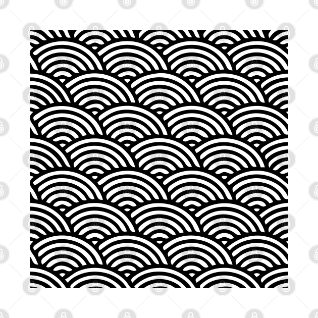 Japanese Wave Seamless Pattern, Black And White by hichamArt