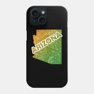 Colorful mandala art map of Arizona with text in green and orange Phone Case