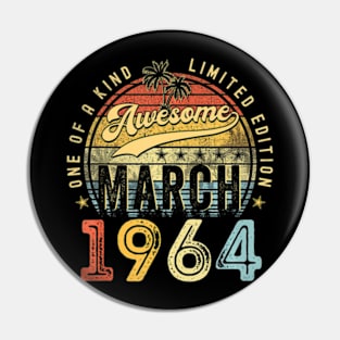 Birthday March 1964 60 Years Old 60Th Gift Men Women Pin