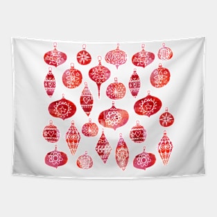 Retro Christmas Baubles Watercolor Tapestry