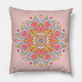 Cute cat mandala with hearts Pillow