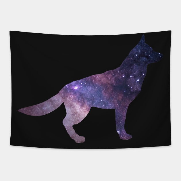 Galaxy Dog Silhouette- German Shepherd Tapestry by vanityvibes