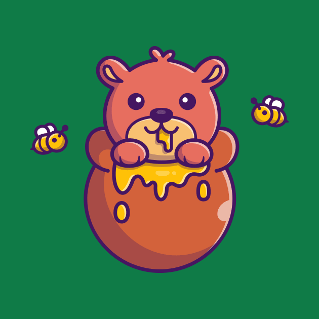 Cute Honey Bear Eating Honey Cartoon by Catalyst Labs