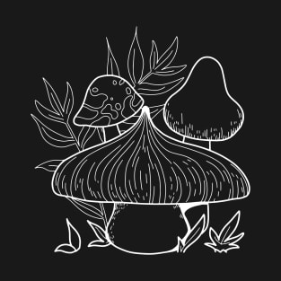 Mushroom Sprouts In Nature Line Art Design T-Shirt