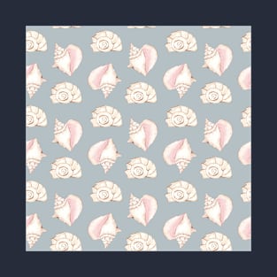 Rose colored seashells with light blue background T-Shirt