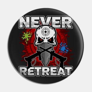 Paintball Skull Never Retreat Pin