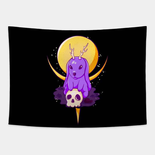 Creepy Rabbit With Antlers Occult Goth Tapestry by Foxxy Merch